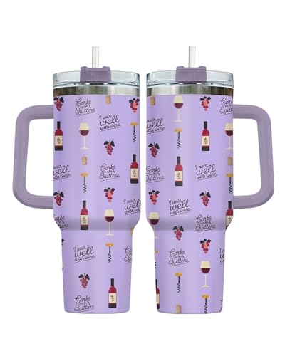 Funny Wine Tumbler 40oz Insulated Stainless Steel with Handle - color: Purple 01