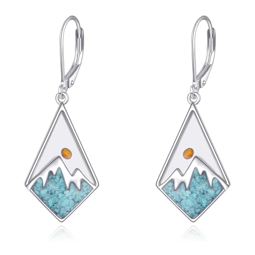 AOBOCO Mustard Seed Earrings for Women Sterling Silver Mountain Cross Earrings Dangle Christian Religion Jewelry Mothers Day Birthday for Mom Wife Friends - style: Rhombus Turquoise Earrings