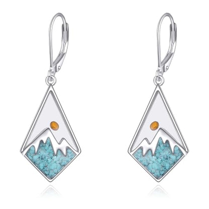 AOBOCO Mustard Seed Earrings for Women Sterling Silver Mountain Cross Earrings Dangle Christian Religion Jewelry Mothers Day Birthday for Mom Wife Friends - style: Rhombus Turquoise Earrings