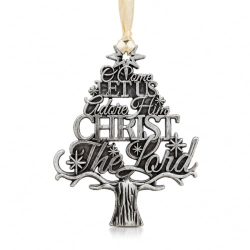 O Come Let Us Adore Him Christmas Ornament, Antique Silver Tone Christian Tree Ornament, Christ the Lord Religious Holiday Decoration, 3 Inch