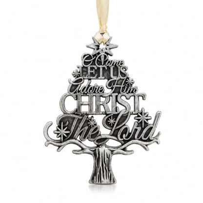O Come Let Us Adore Him Christmas Ornament, Antique Silver Tone Christian Tree Ornament, Christ the Lord Religious Holiday Decoration, 3 Inch