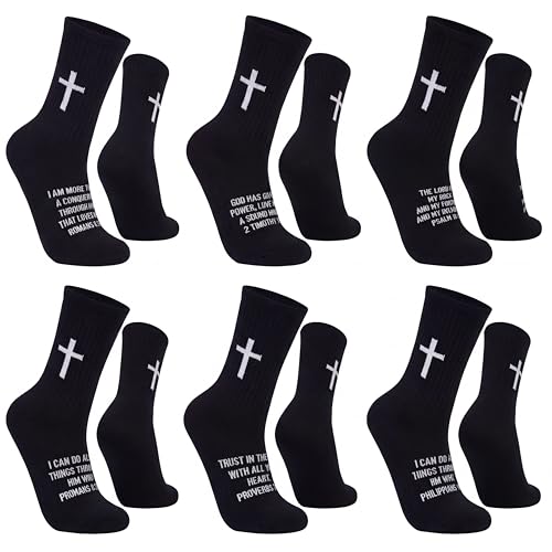 Glitopper 6 Pairs Christian Cross Sock, Bible Verse, Us 6-12 - color: Black