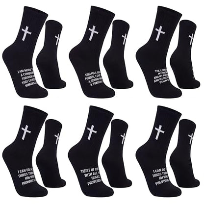 Glitopper 6 Pairs Christian Cross Sock, Bible Verse, Us 6-12 - color: Black