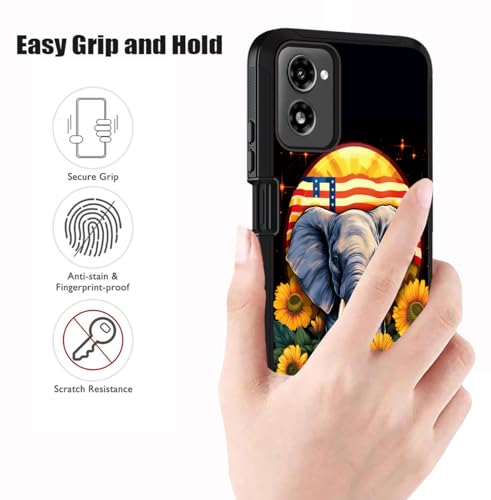 Designed for Moto G Power 5G 2024 Case, Military Grade Heavy Duty 3-Layer Shockproof Full-Body Protective Cover for Motorola Moto G Power 5G 2024, American Flag Elephant Sunflower - color: American Flag Elephant Sunflower