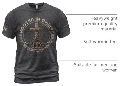Rooted in Christ Shirt, Jesus Tee, Christian Shirt Men 2 - color: Dark-heather, size: Large