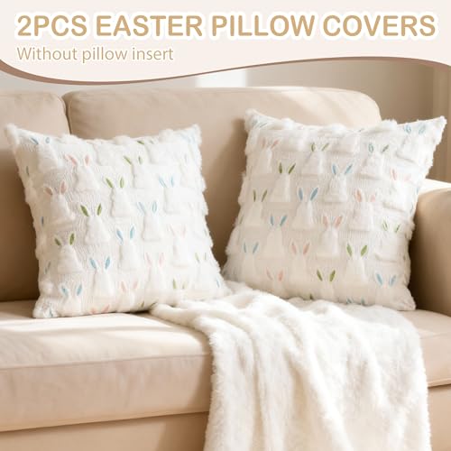 ALFEVA Easter Pillow Covers 20 x 20 Inch Set of 2 Easter Decorations Cute Soft Plush Bunny Throw Pillow, Spring Farmhouse Decorations for Home Sofa Couch Living Room Bedroom - size: 20" x 20" (Pack of 2)