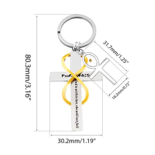 Uloveido Stainless Cross Infinity Keychain Mustard Seed Charms Psalm 46:5 Christian Bible Quote Keyring Baptism Gift - style: Oval Cross