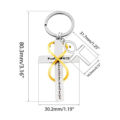 Uloveido Stainless Cross Infinity Keychain Mustard Seed Charms Psalm 46:5 Christian Bible Quote Keyring Baptism Gift - style: Oval Cross