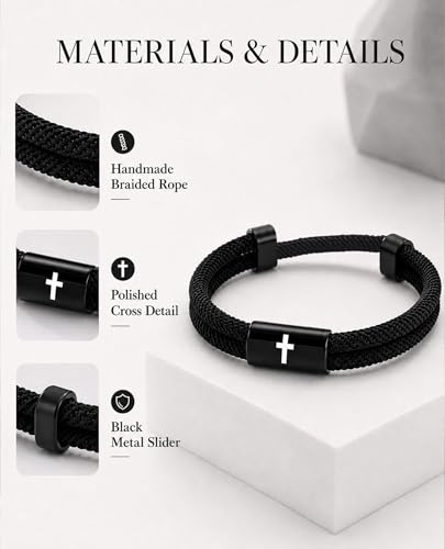 Eryuor Be Strong & Courageous Cross Bracelet Christian Gifts for Boys Men