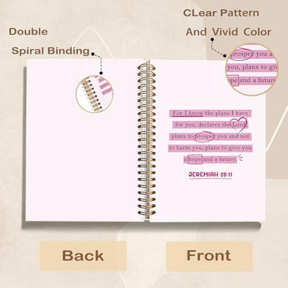 Pink Preppy Christian Spiral Notebook Journal, Jeremiah 29:11 Bible Prayer Journal for Women, Christian Gifts for Women, Religious Scripture Notebook, 5.5x8.3 Inch - color: 02-bible Prayer Jeremiah 29:11