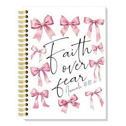 ERHACHAIJIA Funny Faith Over Fear Christian Hardcover Lined Spiral Notebook - color: White-Watercolor pink