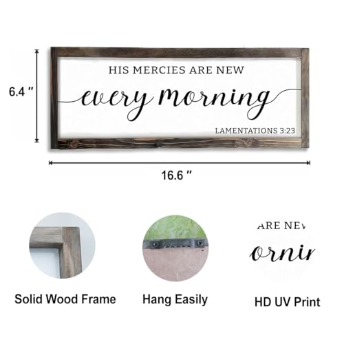 Dazingart Farmhouse Bible Verse Sign, His Mercies Art New Every Morning, Scripture Wall Decor Baptism Lord Is Faithful Sign (Every Morning)