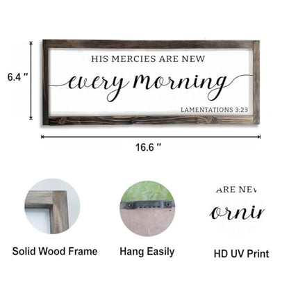 Dazingart Farmhouse Bible Verse Sign, His Mercies Art New Every Morning, Scripture Wall Decor Baptism Lord Is Faithful Sign (Every Morning)