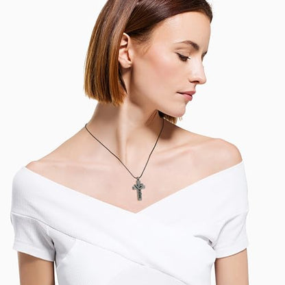 Cremation Jewelry for Ashes Pendant - Cross Urn Necklace with Mini Keepsake Urn Memorial Ash Jewelry - color: With me always-Black
