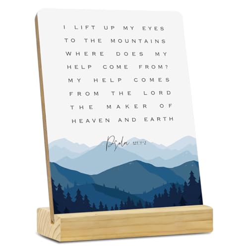 MUBIAO Rustic Wooden Plaque with Stand, Psalm 121:1-2 Scriptures, 4x5 Inches, Rectangular, Wood Material, Tabletop Mount, Perfect for Home, Office, Gift - color: Psalm