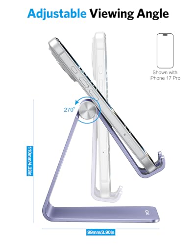 OMOTON Adjustable Cell Phone Stand, C2 Aluminum Desktop Cellphone Stand with Anti-Slip Base and Convenient Charging Port, Fits All Smart Phones, Haze Purple - color: Haze Purple