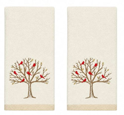Christmas White Guest Hand Bathroom Towels, Winter Cardinal Tree, 16x26" - color: Cardinal Tree
