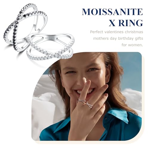 Moissanite Wedding Bands Crisss Cross/Curve/Wishbone Eternity Rings for Her - color: A. Criss Cross - Moissanite
