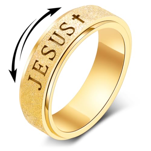 OreilleStar Fidget Spinner Anxiety Ring for Women: Fidget Toys Adults Cute Jesus Cross Thumb Ring Stainless Steel Gold Silver Size 5 6 7 8 9 10 - color: Gold, size: 5