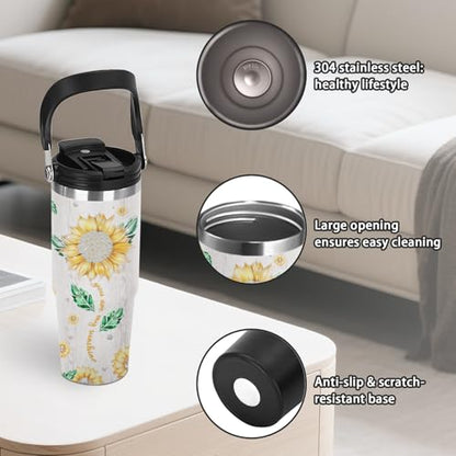 30oz Diamond Sunflower Tumbler with Handle & Flip Straw, Sunflower Gifts - color: Daughter1