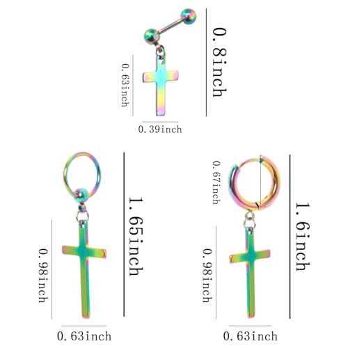 NEWITIN 9 Pairs Cross Earrings for Men Women Stainless Steel Earrings Set - color: Exquisite Colorful