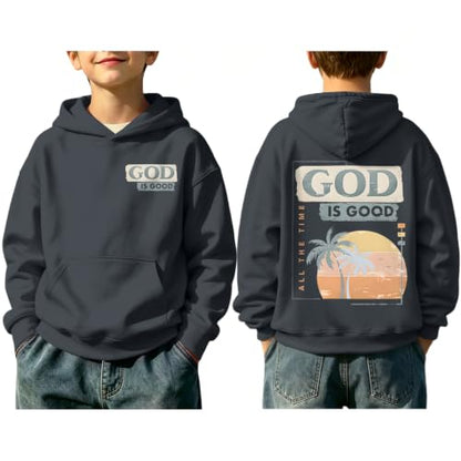 Fkatuzi Christian Graphic Hoodies For Boys Jesus God Is Good Hoodie Kids Faith Verse Bible God Religious Beach Pullover Tops - color: Deep Gray, size: 9-10 Years