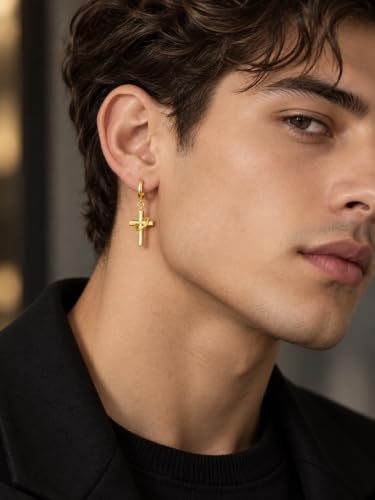 Cross Earrings 925 Sterling Silver Cross Dangle Earrings Christianity Jewelry Gift for Men Women - style: Ring Cross-Gold