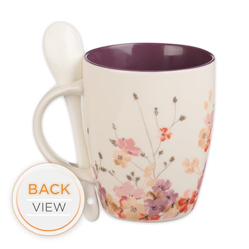 Christian Art Gifts Coffee and Tea Scripture Mug with Ceramic Spoon Set - color: Be Still/Purple