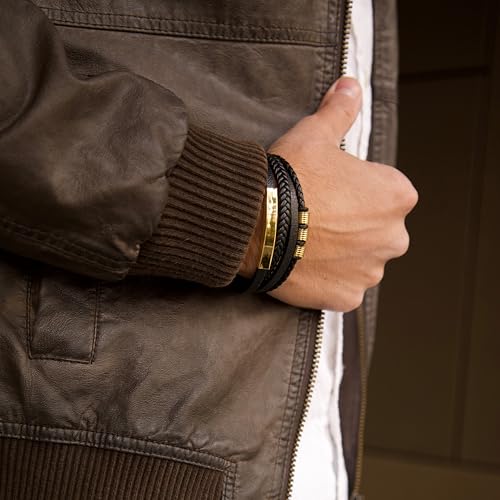 SERASAR Men's Leather Bracelet with Stainless Steel Magnetic Clasp - color: Gold, size: 20cm, style: Brave