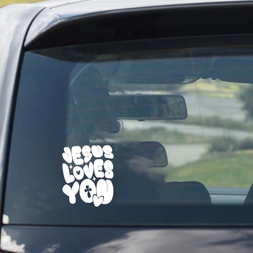 Jesus Loves You Christian Cross Vinyl Decal, Christ Religious Sign for Car Bumper Truck Water Bottles Tumbler RV Vans SUV Window Laptop Jeep Trucks Cars, Inspirational Faith Gift Idea (5.3 x 4.4 in) - style: Jesus Loves You