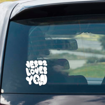 Jesus Loves You Christian Cross Vinyl Decal, Christ Religious Sign for Car Bumper Truck Water Bottles Tumbler RV Vans SUV Window Laptop Jeep Trucks Cars, Inspirational Faith Gift Idea (5.3 x 4.4 in) - style: Jesus Loves You