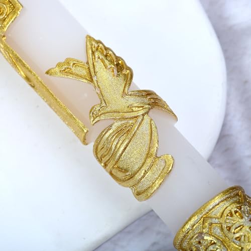 Catholic Baptism Candle - Baptismal Candle for Boys and Girls - Velas para Bautizo - White, Religious Symbols, Long Burning - color: Gold Candle