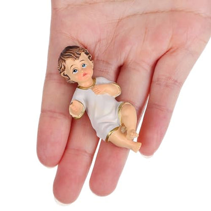 DOITOOL Baby Jesus Statue, 2.3 Inch Mini Resin Baby Jesus Figurine in Manger Nativity Collectible, Holy Infant Doll for Spiritual Collection Easter Display Christian Home Decor