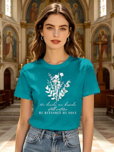 Christian Shirts for Women Faith Jesus Bible Verse Tops - color: Cyan, size: Medium
