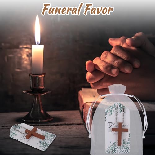 100 Sets Funeral Favors, Wooden Cross Keychain with Thank You Cards & Organza Bags – Memorial Guest Sympathy Gifts, Celebration of Life Keepsakes for Adults - style: Card 2
