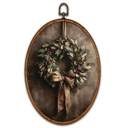 BCUANGD Retro Christmas Wreath Oval Wall Art Decor 8.6"x11.4" - color: Christmas-33