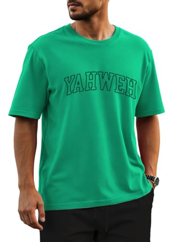 PANOZON Christian Shirts for Men Jesus Yahweh Tees Religious God Faith Short Sleeve Bible Verse Graphic Top - color: Green, size: Medium