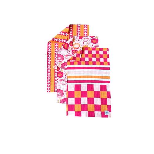 Kitchen Towels, Dish Towels for Kitchen, 3 Pc Kitchen Towel Set - color: Pink Orange