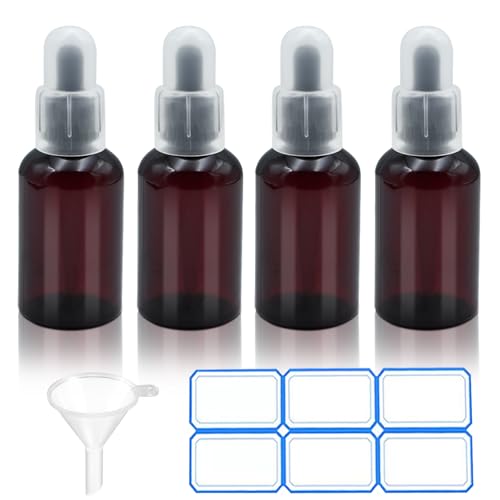 4 Pack 2 Oz (50ml) Amber Essential Dropper Bottles