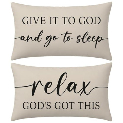 Christian Pillow Covers 12x20 Set of 2, Warm Cream Lumbar Case - color: Warm Cream