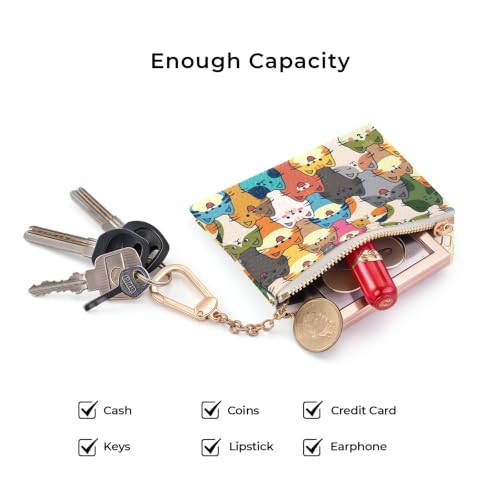 Cats Keychain Coin Purse for Women, Cute Small Change Pouch - color: Colorful Cats