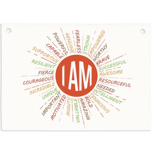 I AM Sign Wall Art Decor Hanging Banner, Inspirational Words Linen Flag Decor Banners 27.5 x 20 in - color: Multicolor 07