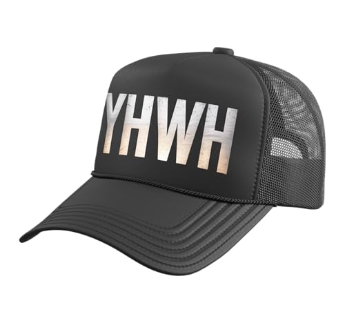 YHWH Christianity Jesus Christian Faith Trucker Hat with Adjustable Mesh Back - color: Black