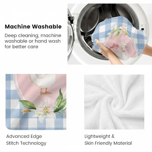 Personalized Goose Baby Blanket, Blue Gingham Nursery Throw Gift - color: #Ver2