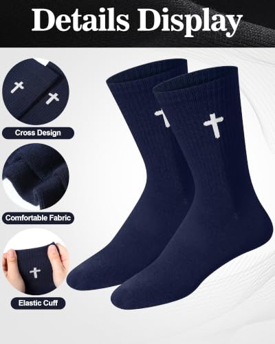 Shihanee 12 Pairs Cross Socks Men Crew - color: Black, White, Dark Grey, Navy Blue