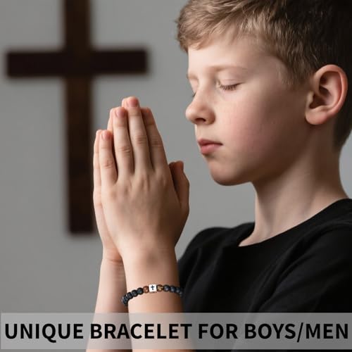 Cross Bracelet Beads Christian Bracelet for Boys Birthday Religion Gifts - style: Isaiah 41:10