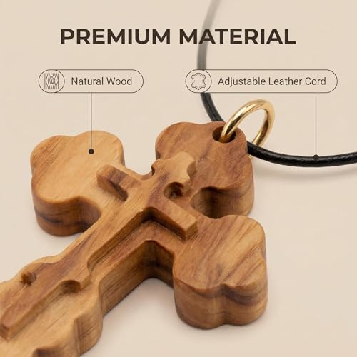 Wood Cross Necklace,Handmade Wood cross pendant Handcraft Christian Faith Pendant Gift for Women & Men - color: olive