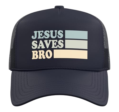 Jesus Saves Bro Christian Religion Trucker Hat with Adjustable Mesh Back - color: Navy Blue