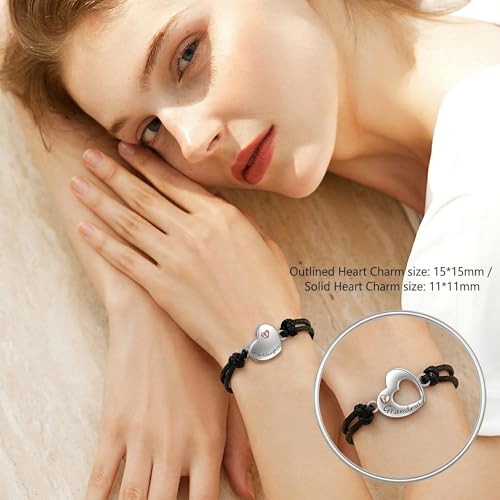 POPLYKE 925 Sterling Silver Infinity/Cow/Wing/Cross/Heart Bracelet for Mom and Daughter Jewelry Birthday - style: Grandmother Granddau. Bracelet Set