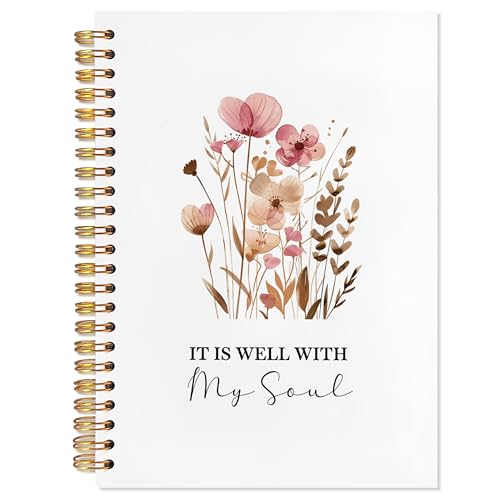 It Is Well with My Soul Bible Notebook Journal, Boho Floral Christian Notebooks for Note Taking, Prayer Journal for Women, Religious Spiral Notebook 5.5x8.3 Inch - color: pink